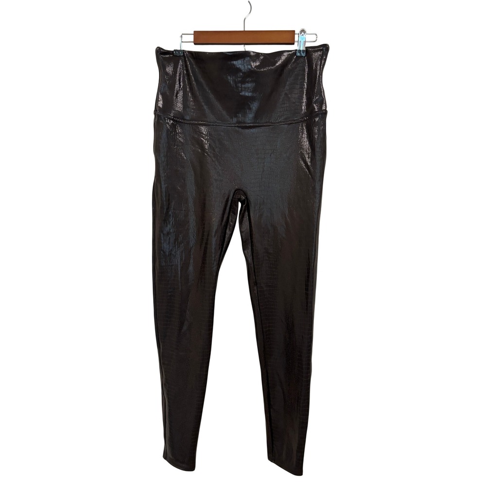 Spanx Faux Leather Croc Shine Leggings Brown Black High Waisted Plus Size 2X 2XT